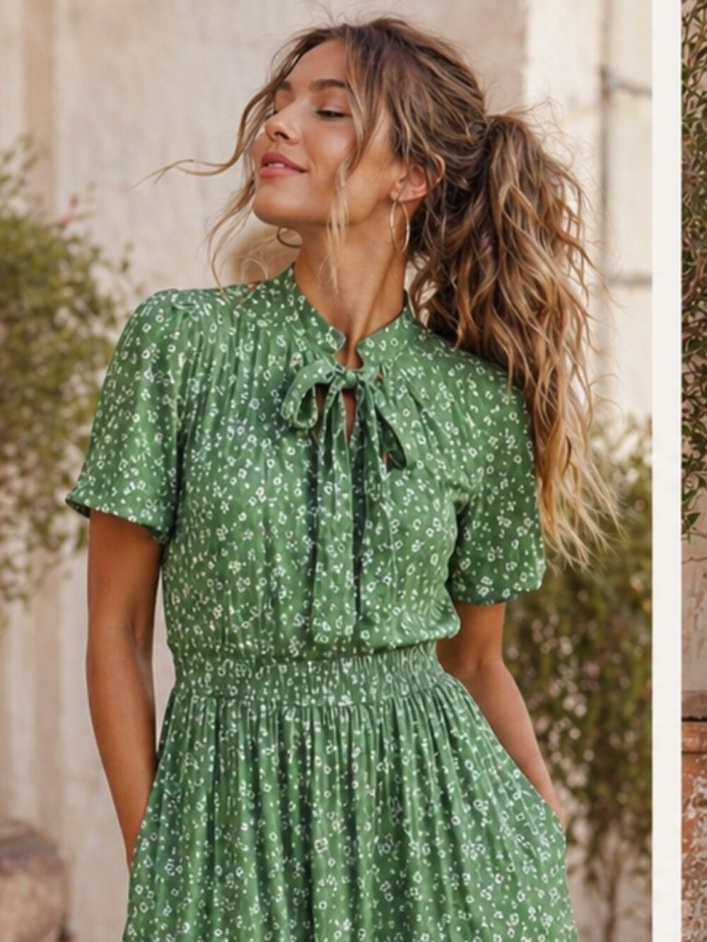 NWOT Polagram Boho Green Floral Maxi Dress Size Small Fairycore Cottagecore - Picture 2 of 11